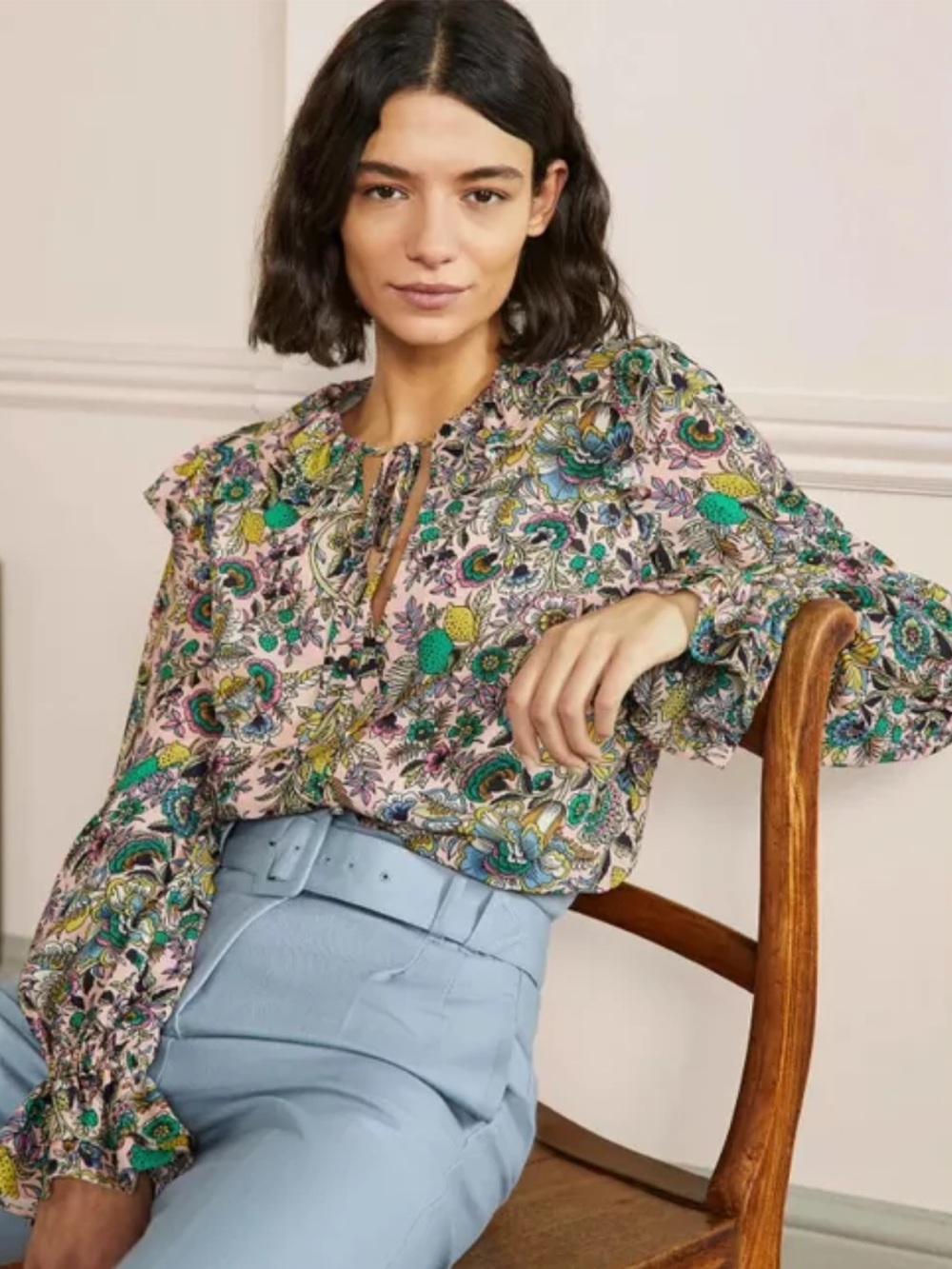 Boden Tropic Meadow Ruffle Neck Blouse